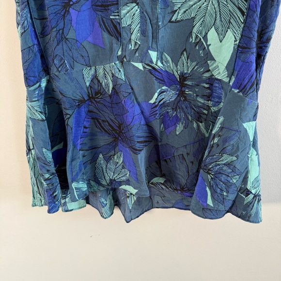 Rebecca Taylor Blue and Green 100% Silk  Floral Tank, Size 2 - Picture 3 of 7